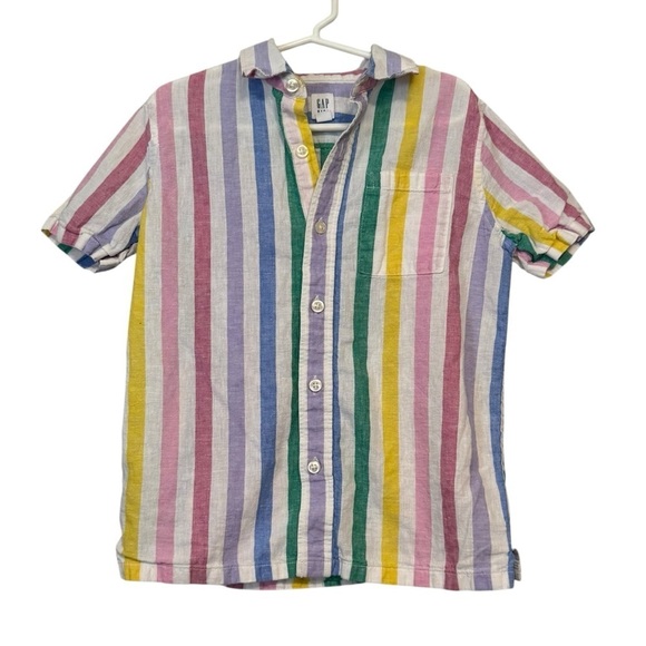 Kid's Gap Pastel Rainbow Striped Short Sleeve Button Down Casual Shirt - Picture 1 of 9